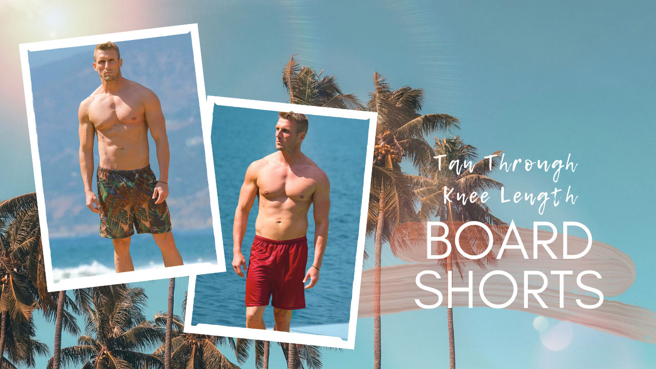 Cooltan Men's Tan Through Swimsuits. Tan Through swim shorts, board shorts, racer suits, brief