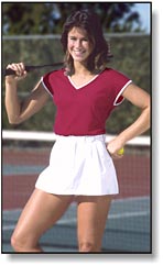 Style #7288, getting tan through her scoop neck shirt at tennis court
